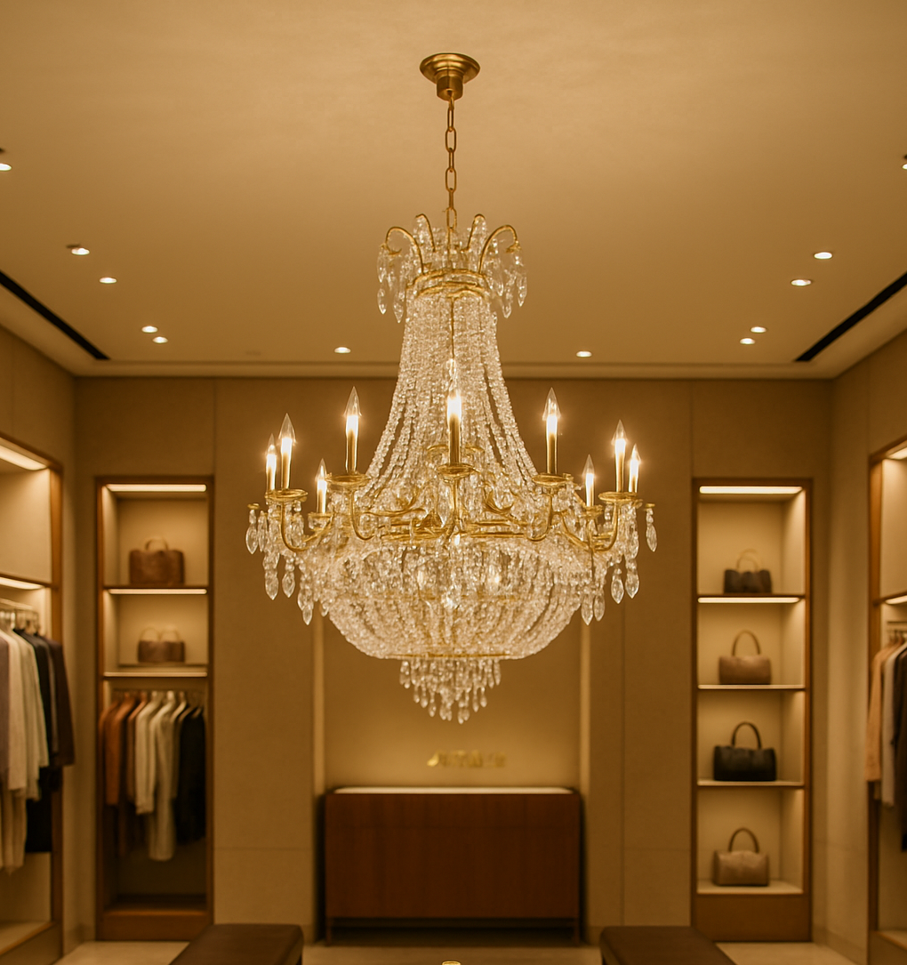 Beyond the Glow How Custom Chandeliers Define Brand Identity 1 large custom crystal chandelier